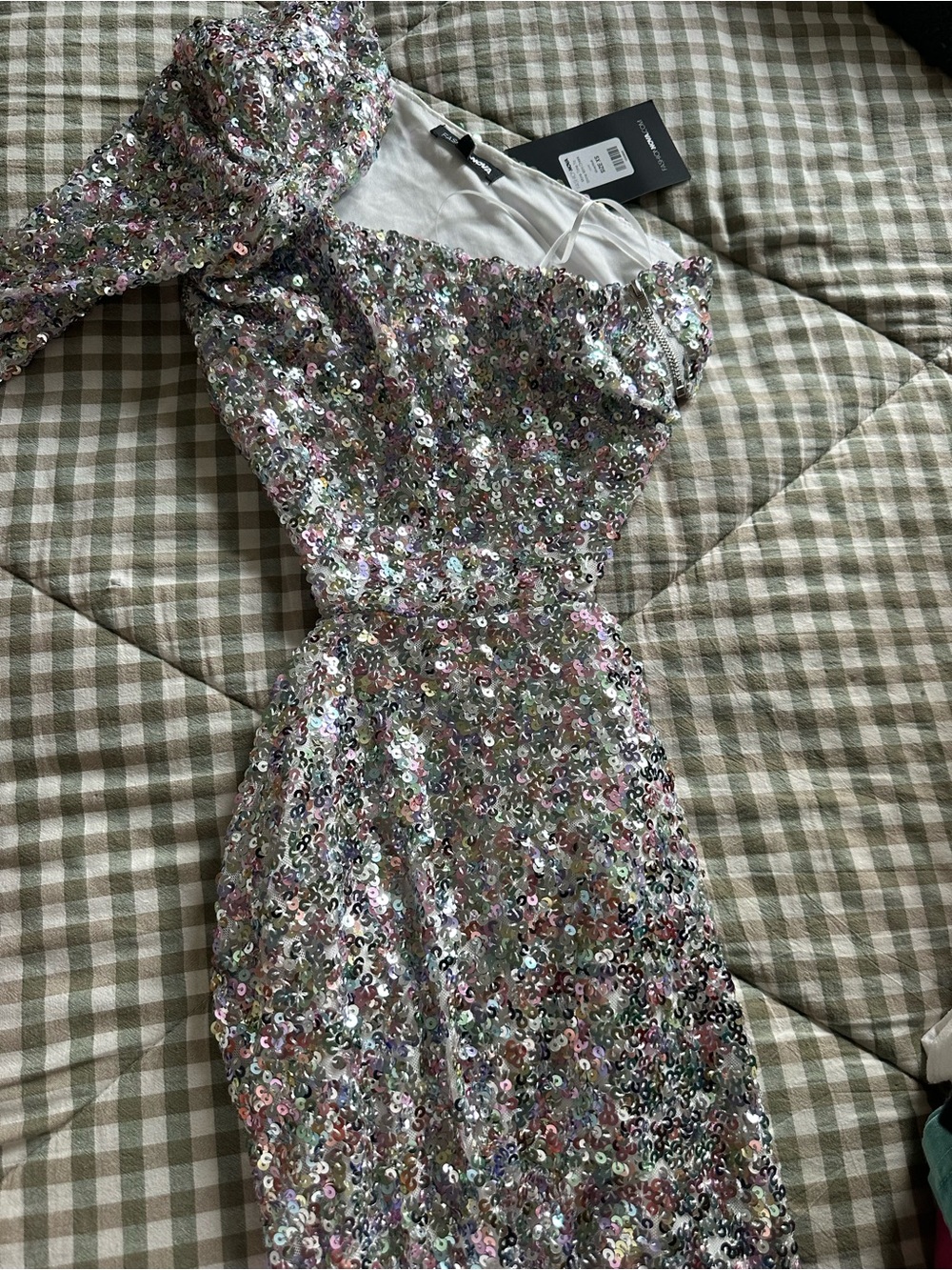 NWT FashionNova More time to shine Sequin One-Shoulder mini dress